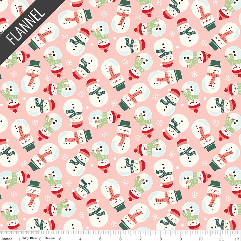 Snowmen Flannel in Blush | The North Pole Flannel | Riley Blake