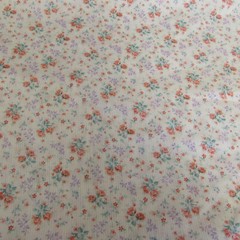 Fabric Cotton Peach Flowers Purple on White Quilting Crafts BTY x 44