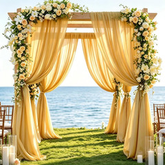 Wedding Arch Draping Fabric 28″ X19Ft, Sheer Chiffon Fabric Backdrop,1 Panel Yel