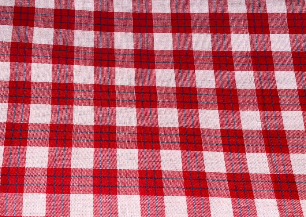 1/2 Yd X 44″ Red White w/Blue Stripes Homespun Plaid Cotton Fabric BTHY