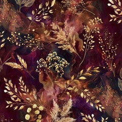 Hoffman – Midnight Flora – Marble And Leaf Stems – Global Spice, Fabric BTY