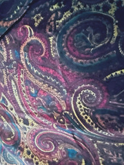 VTG Burgundy Gold Brown & Green Paisley Print a Rayon Blend 46″ X 72″ 2 yds