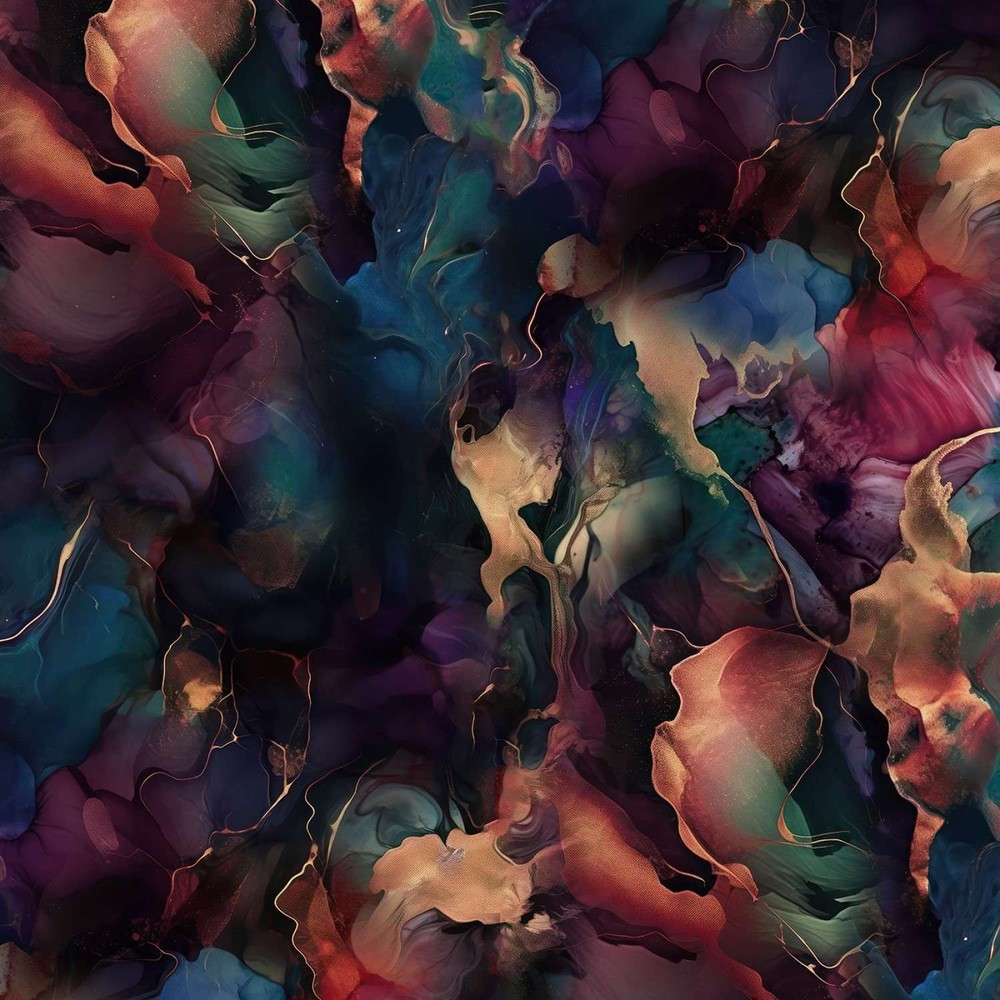 Hoffman – Midnight Flora – Marble Watercolor – Multi, Fabric by the Yard