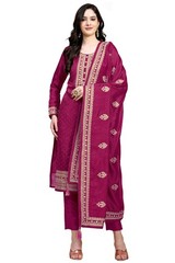 Trendmalls Womens Vichitra Silk Embroidery Salwar Suit Set Kurta Pant Dupatta