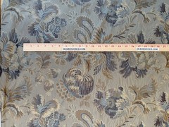 100% Silk Lampas French Pomegranate “whiskey” Blue Tan Gold Historical Design