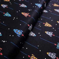 Retro Outer Space Rocket Ships Cotton Fabric 42″ By The Yard