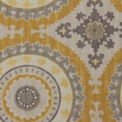 RICHLOOM SUZANI YELLOW GRAY MEDALLION 100% COTTON FABRIC BY THE YARD 54″W