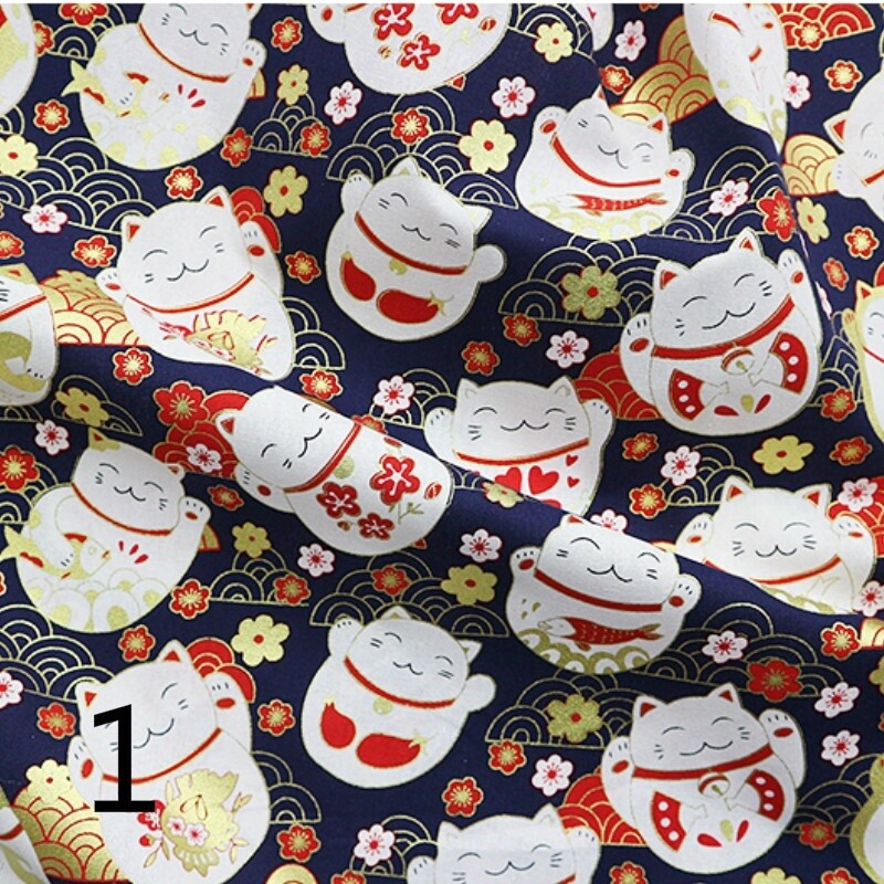 100*150cm DIY Japanese Kimono Cotton Fabric Retro Cloth Fortune Cat Dog Material
