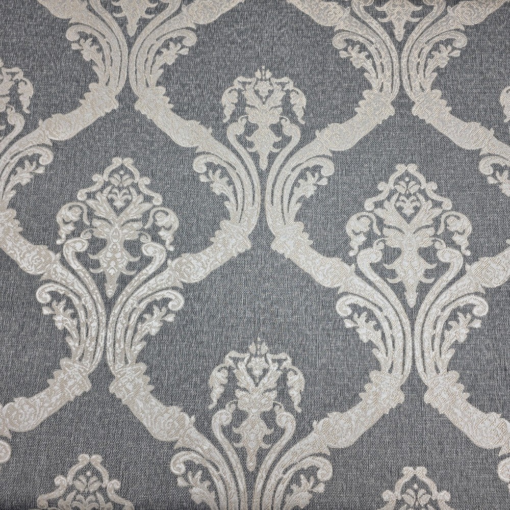 Slate Gray White Lace Look Damask Jacquard Drapery Upholstery 56″ By The Yard