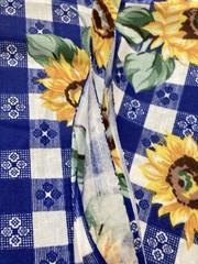 Blue White Check Gingham Sunflowers Cotton Fabric 31″ x 59″ Width