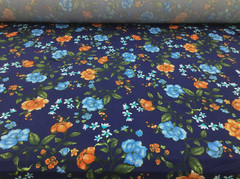 Double Brushed DTY Floral Spandex Stretch Apparel Fabric Navy Blue Orange L513