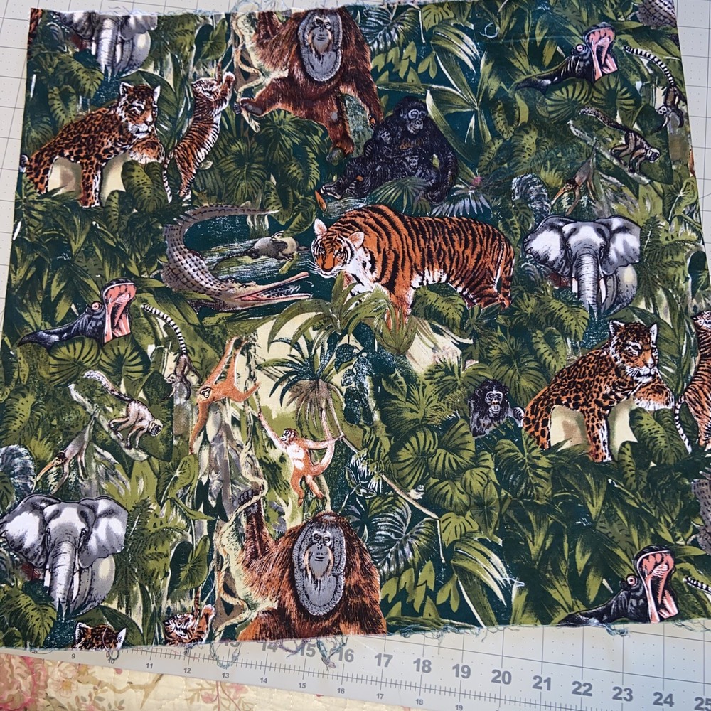 jungle safari animals themed Quality cotton Fabric 1/2 YdTiger Elephant Monkeys