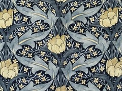 GP & J BAKER CURTAIN FABRIC DESIGN Tulip & Jasmine 5.9 METRES INDIGO/IVORY