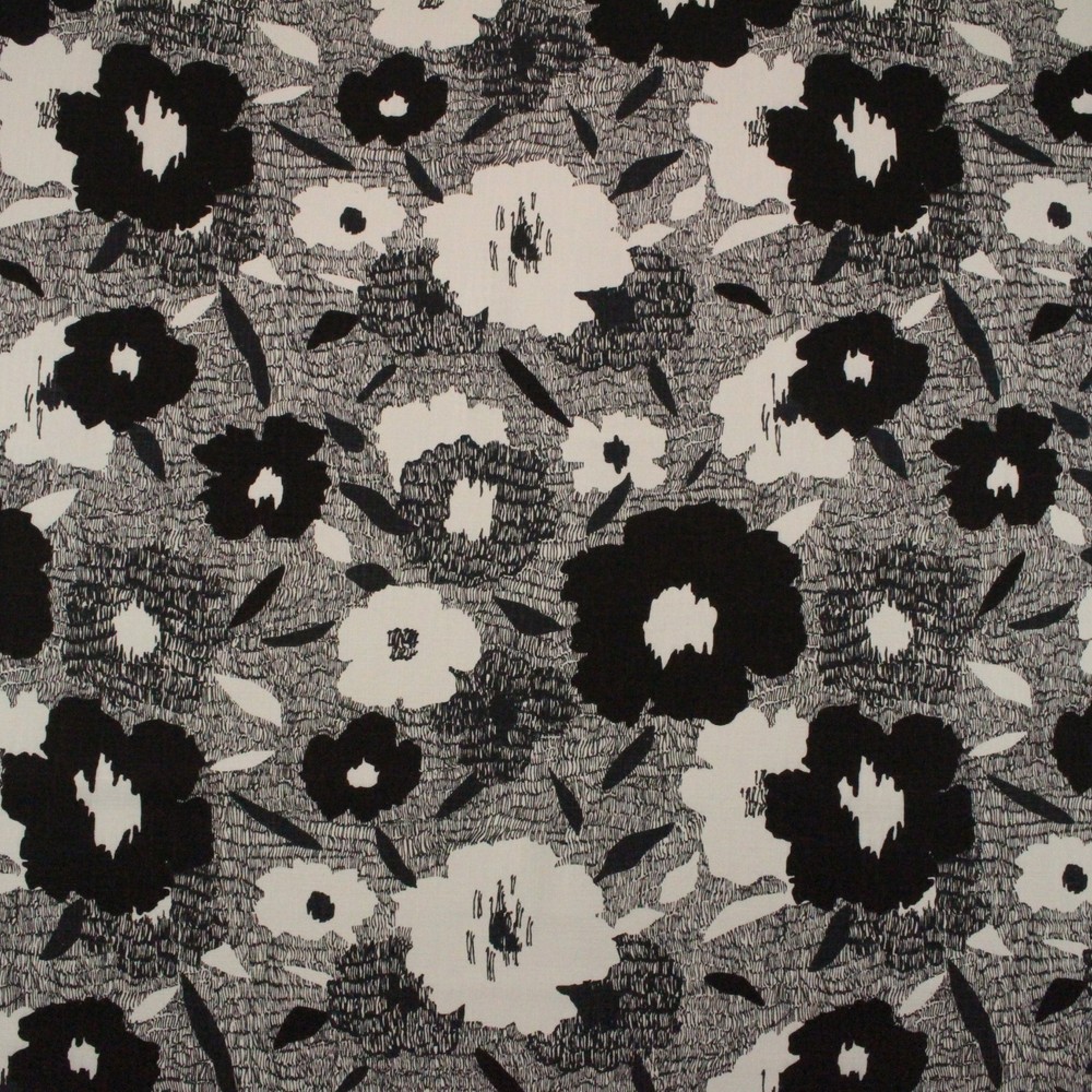 ROBERT ALLEN CARYS INK BLACK CONTEMPORAY FLORAL COTTON FABRIC BY YARD 54″W