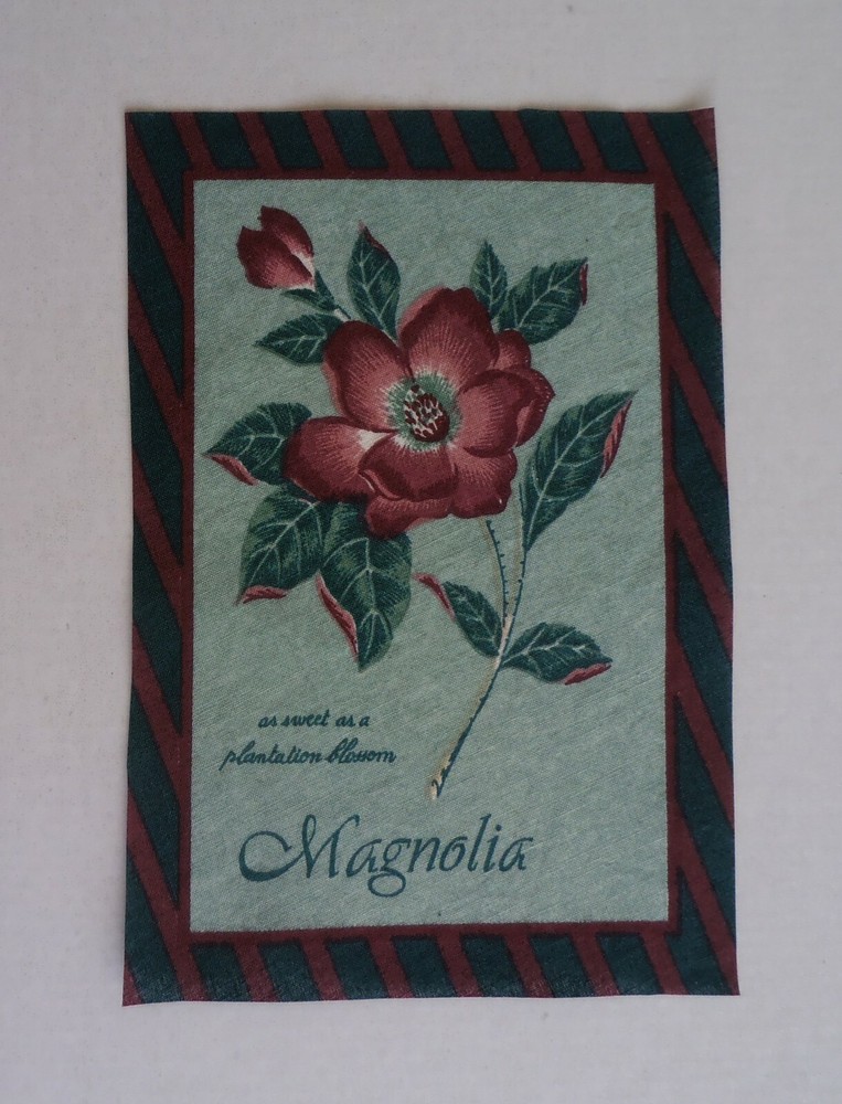 Fabric Cotton Square – Picture Size 4″ x 6 1/4″ of Dark Pink Magnolia Blossoms