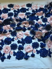 60″ Wide 3D Ribbon Flowers Embroidered Fabric with White Mesh Base for Sewing