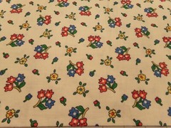 3/4 YD X 36″ VINTAGE CALICO RED & BLUE FLORAL /BEIGE/ COUNTRY CHIC COTTON #143