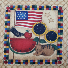 Debbie Mumm Americana Fabric Cats Watermelon American Flag Patriotic 1 Yard