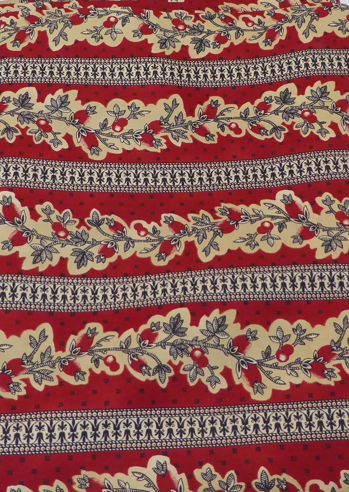 Vintage Red Berries with black Stripe Floral Cotton Fabric by The Yard
