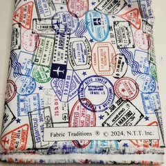 fabric traditions Travel Stamp Fabric Passport Print Cotton Sewing Quilt 1 yard