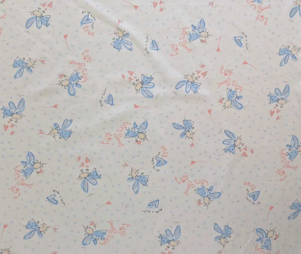 BTHY x 65″ Cotton Fabric FAIRY SWEET FAIRY Make A Wish Blue/Pink on White Fabric
