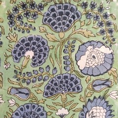Green and Blue hand Block printed Cotton Fabric By The Yard Cushions Duvet Cover