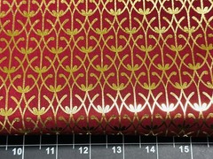Tina Scrap 9″x21″ Valentine Red Flower Floral Swirl Metallic Gold COTTON Fabric