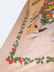 Unfinished Vintage Christmas Baby Blanket Panel Woodland Animals Tree Print 48″x
