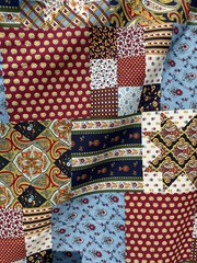 Quilt Print Cheater Fabric 3.72 Yards Boho Cottage French Country Blue 44 Inch