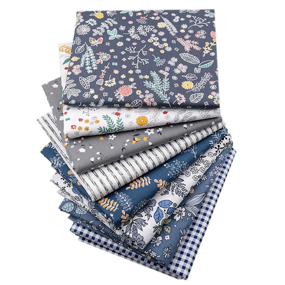 Checked Striped Floral Quilting Fabric, Dark Blue Gray Fat Quarters Fabric Bu…