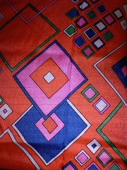Mid-Century MOD Polyester Fabric Geometric Squares Orange Blue Green Pink White