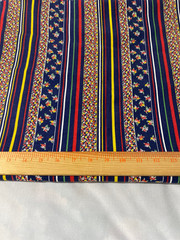 Vintage cotton twill fabric /tiny floral stripe on navy blue 2 yards x 44″
