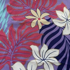 Vintage Floral Fabric Silky Purple Tropical Polyester Fabric Metallic 44″L x 58″