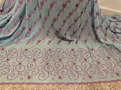 3 Yard Blue Pink Gold Embroidered Multicolor Sequins Chiffon Fabric 40” Width