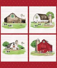 36″ X 44″ Panel Spring Barn Quilts Farm Barn Red Cotton Fabric Panel D370.93