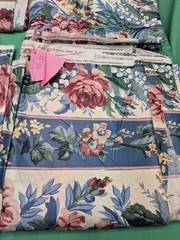 19+ Yards VTG Waverly Carolina Rose Fabric Blue Pink Floral Home Decor Chintz