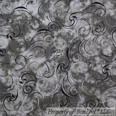 BonEful Fabric FQ Cotton Quilt Gray Black White B&W Dot Swirl Scroll Calico Xmas
