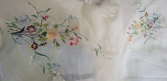 VTG Madeira Tablecloth linen & organza appliqued & embroidered flowers 68 /110