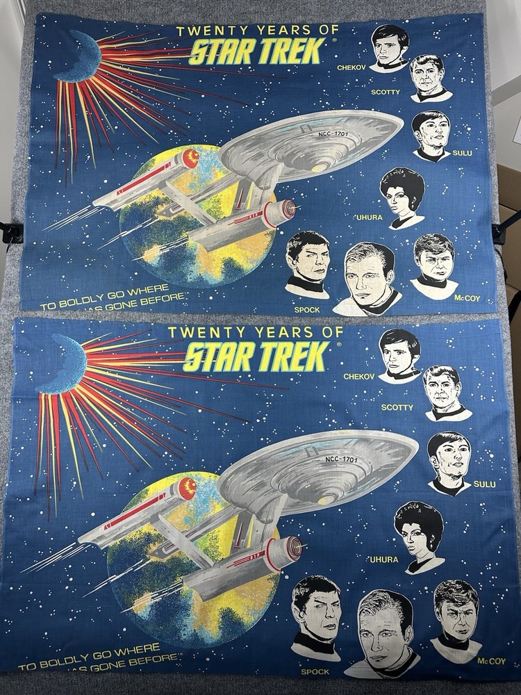 VTG 20 Years of Star Trek Fabric Curtains USS Enterprise Cotton Blue Set of 2