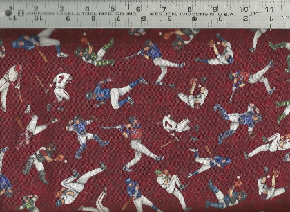 Quilting Treasures Mini Baseball Players on Rust 100% Cotton Quilting Fabric BTY