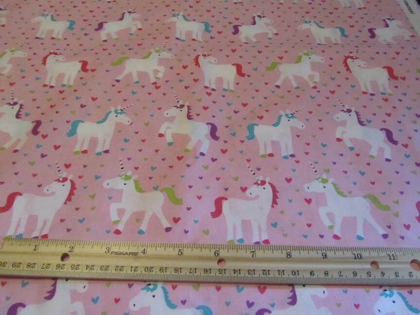 Pink With Unicorns and Hearts Cotton Fabric BTY