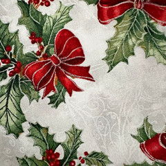 FERN XL SCRAP 10X22″ Fabric Christmas Holiday Red Ribbon Bows, Holly, Berries