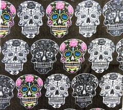 Sugar Skulls Cotton Fabric, David Textiles, SOLD BY 1/2 YD, Pink Roses
