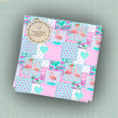 Flamingo Patchwork Pink Flowers Heart DBP 1 Yard Fabric Seamless Design 59×36