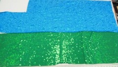 Lot of 2 fabric remnants Specialty Spandex foiled dot and glittered green blue