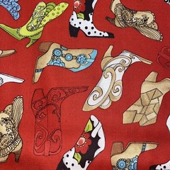 Bootery Cowgirl Boots On Red Loralie Harris 1/2 Yard Cotton Fabric New