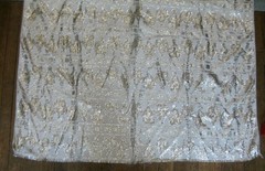 vintage 2-1/2 yd METALLIC & Cotton (?) FABRIC Gold & Silver on Cream 43″w. washd