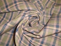 Olive Green Navy Blue Plaid Homespun Fabric | Farmhouse Cabin Cottage Rustic