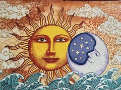 Dan Morris Sunshine Joy Fabric Art Wall Hanging Sun Moon Ocean Tapestry BOHO