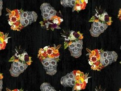 SKULLS DIA DE LOS MUERTOS SKELETON DAY OF THE DEAD COTTON HALF YARD 18″x44″